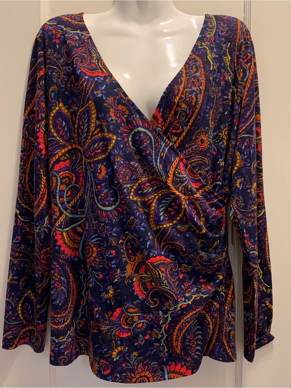 NWT Coldwater Creek Brilliant Wrap Top size L/14  paisley retro boho